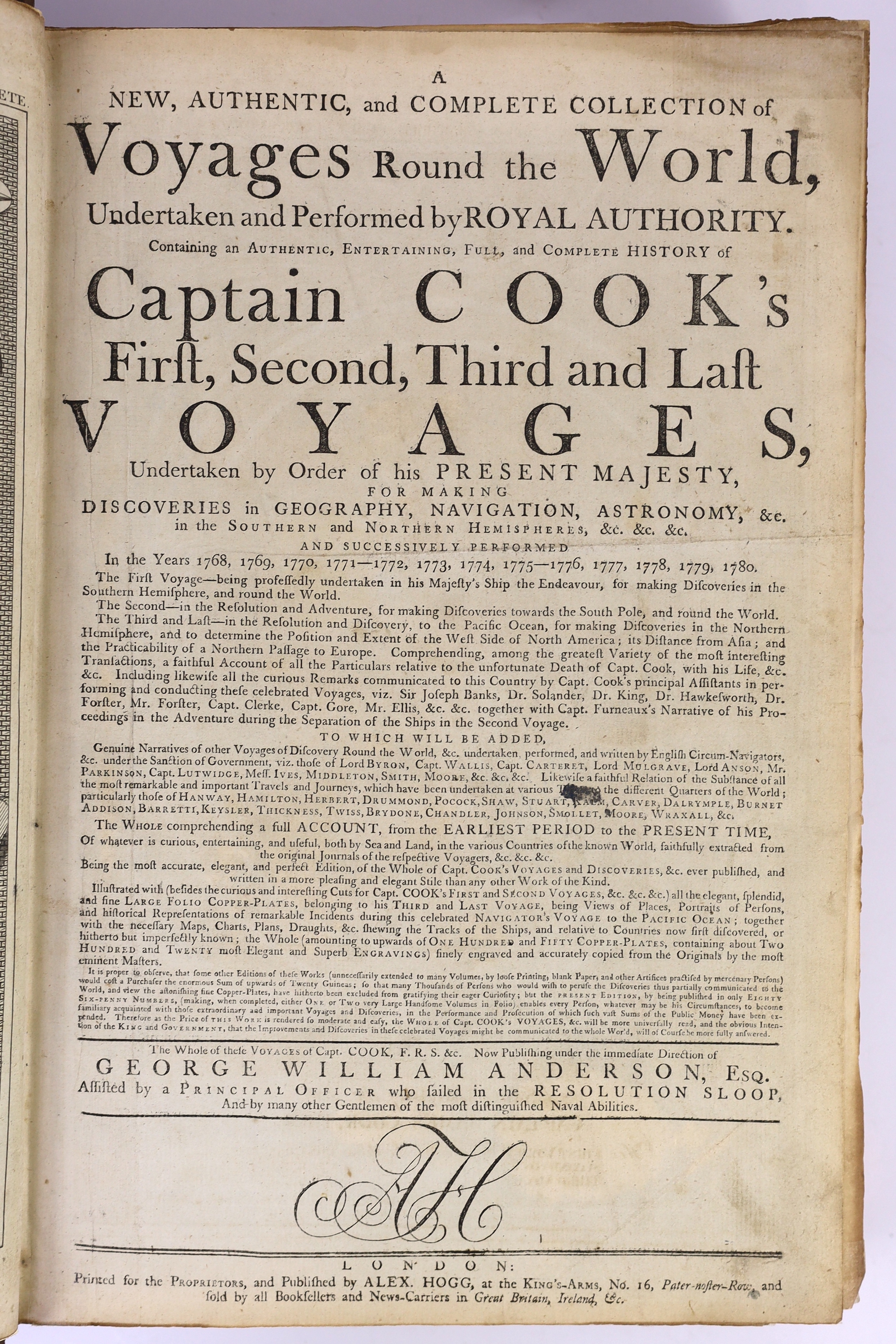 Cook, James - Anderson, George William. A New, Authentic, and Complete Collection of Voyages Round the World
